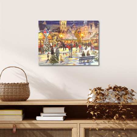 Tablouri decorative - Tablou iluminat 2 leduri cu timer - 30x40cm - print digital pe canvas - Targ de Craciun