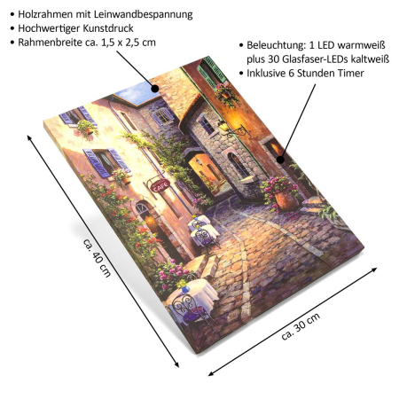 Tablou iluminat 31 leduri fibra cu timer - 30x40cm - print digital pe canvas - alee oras vechi [4]
