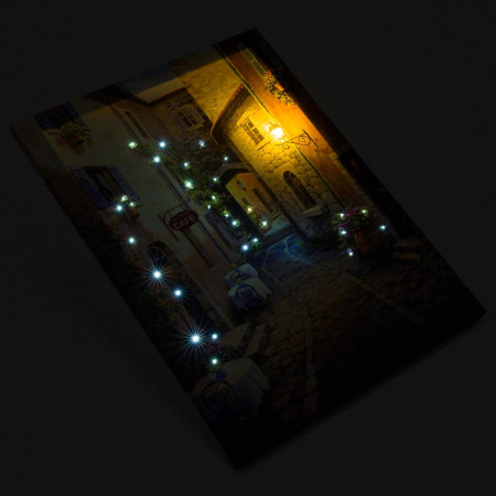 Tablou iluminat 31 leduri fibra cu timer - 30x40cm - print digital pe canvas - alee oras vechi [1]