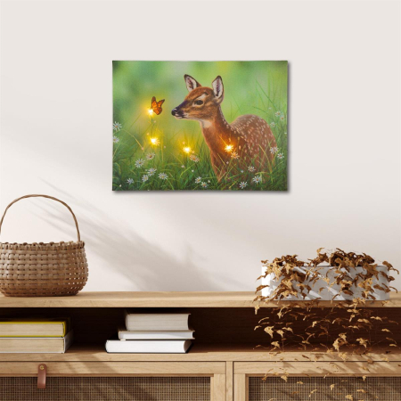 Tablouri decorative - Tablou iluminat 4 leduri cu timer - 30x40cm - print digital pe canvas - caprior pe lunca