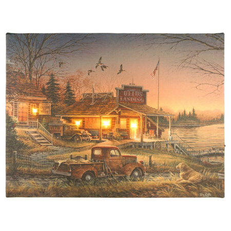 Tablouri decorative - Tablou iluminat 4 leduri cu timer - 30x40cm - print digital pe canvas - casa veche langa lac