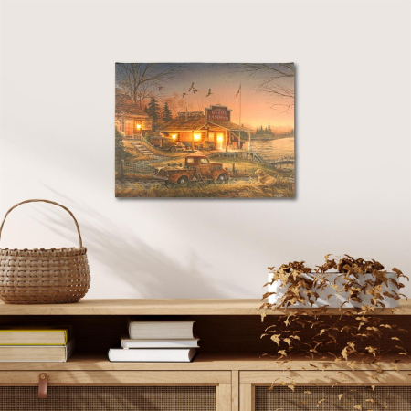 Tablou iluminat 4 leduri cu timer - 30x40cm - print digital pe canvas - casa veche langa lac [2]