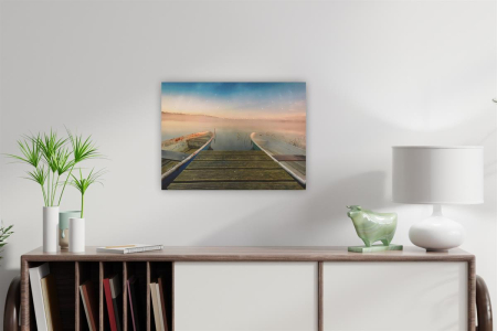 Tablouri decorative - Tablou iluminat 40 LED fibra cu timer -  30x40cm - print digital pe canvas -  debarcader cu 2 barci
