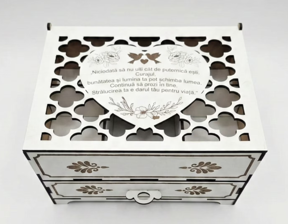 Cutie bijuterii, Alb, 202x164x126mm, cu sertar, mesaj motivational [2]