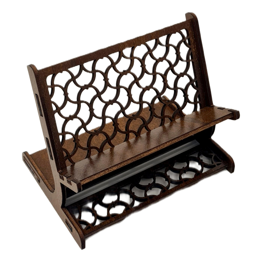 Suport Elegant pentru Carti de Vizita din Lemn, Design Vintage Ajurat, Stand Organizator Birou, Maro, Set 4 [1]