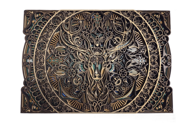 Tablou decorativ multistrat din lemn, Cerb mandala 39X58x3, 2 cm, din lemn [2]