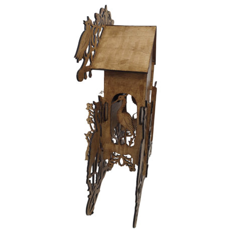 Ceas de perete decorativ din lemn, model vintage, stejar deschis, pentru foisor, 45x15x33 cm [4]