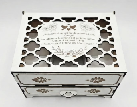 Cutie bijuterii, Alb, 202x164x126mm, cu sertar, mesaj motivational [1]