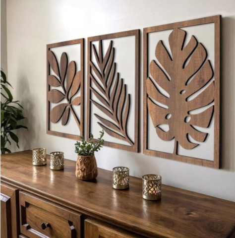 Tablouri - Set tablouri din lemn, motive botanice, 40x60cm, multicolor