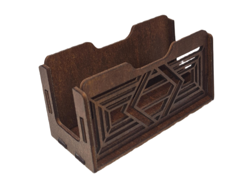 Produse EmagMarketplace - Suporturi Elegante pentru Carti de Vizita din Lemn, Design Geometric, Organizator Birou, Maro, Set 4