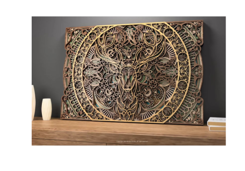 Tablouri - Tablou decorativ multistrat din lemn, Cerb mandala 39X58x3, 2 cm, din lemn