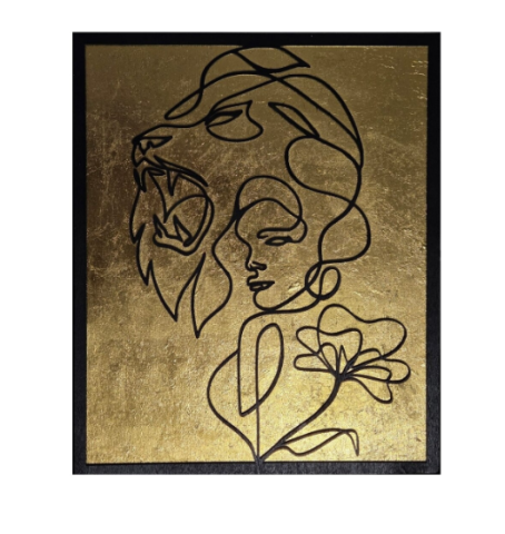 Tablouri - Tablou Femeia leu, 32x40cm, fundal auriu, design minimalist