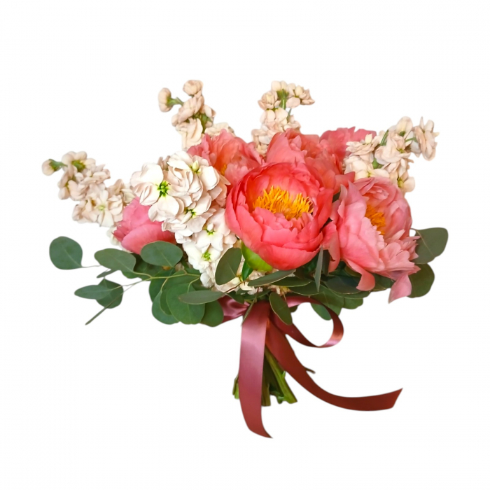 Buchet bujori corai si matthiola roz [2]