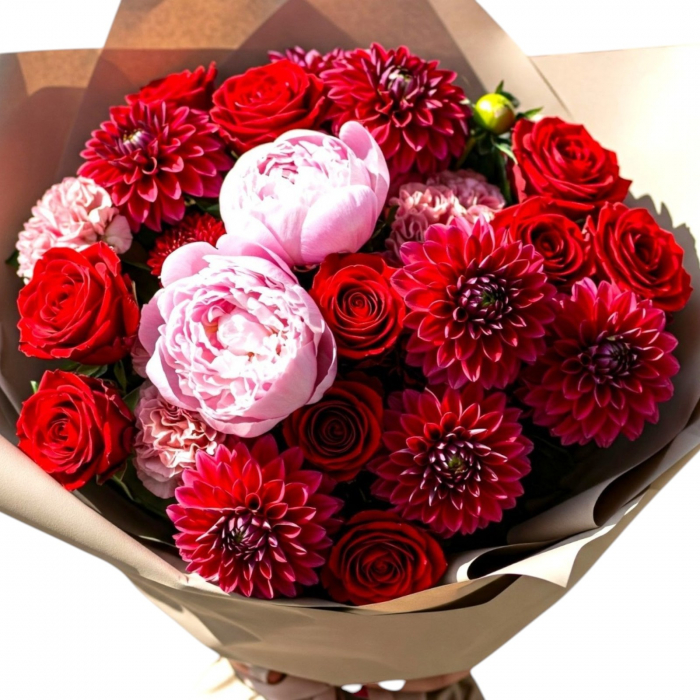 Buchet cu dalii, bujori,trandafiri și dianthus. [2]