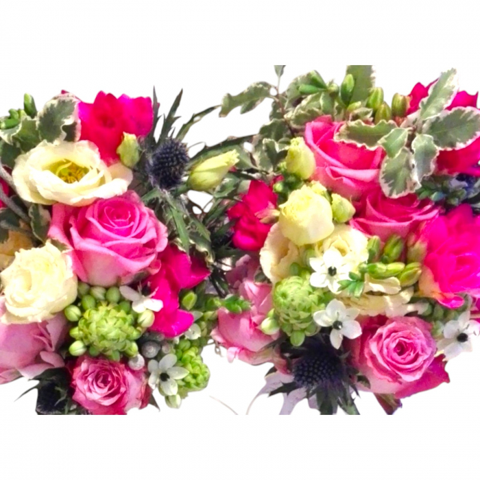 Lumânări cununie religioasă bujori roz, trandafiri roz, brunia, lisianthus alb, ornithogalum. [2]