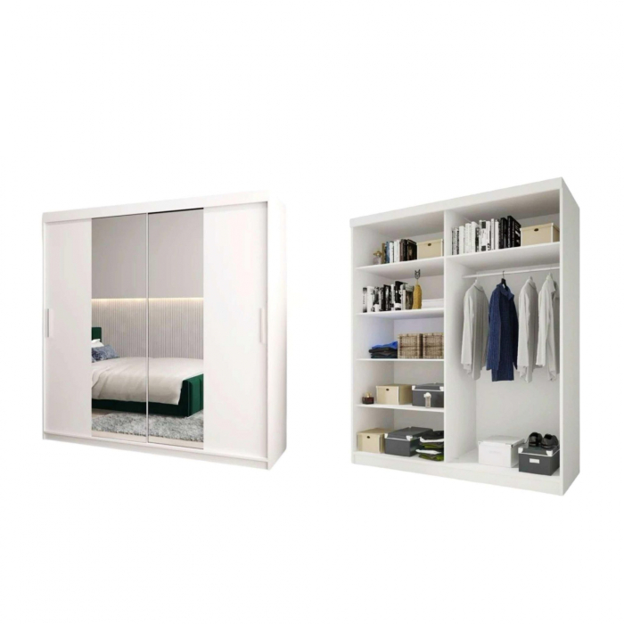 Set Dormitor Alex cu oglinda, 160x200cm, Gri deschis + Alb, Pal 18 mm [5]