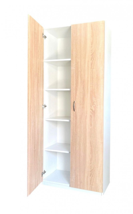 Dulap Alb/Sonoma 2 usi, 4 polite, 197x80x40 cm, Pal 18 mm [4]