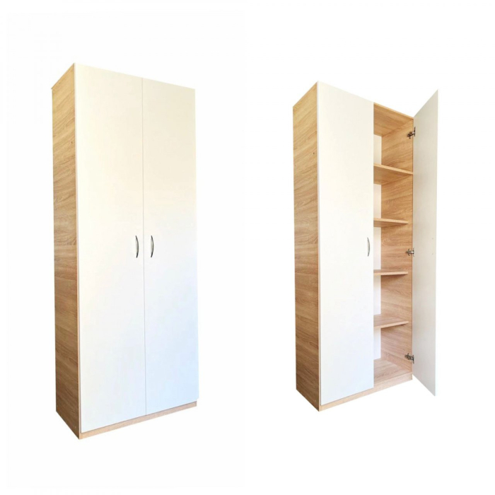 Dulap Stejar Sonoma / Alb 2 usi, 4 polite, 197x80x40 cm, Pal 18 mm [5]