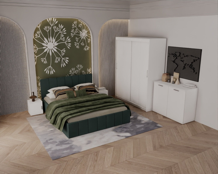 Set Dormitor Alex, 160x200cm, Verde + Alb, Pal 18 mm [2]