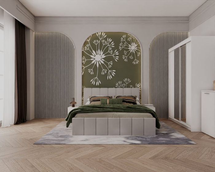 Set Dormitor Alex cu oglinda, 160x200cm, Gri deschis + Alb, Pal 18 mm [3]