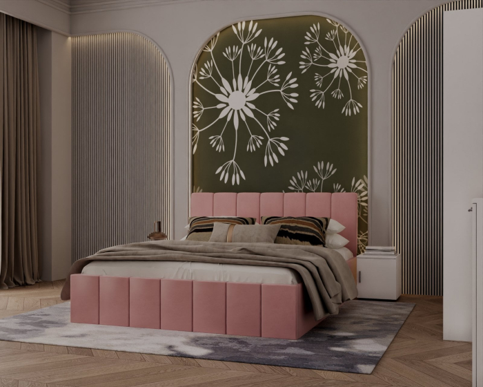 Set Dormitor Alex cu oglinda, 160x200cm, Roz + Alb, Pal 18 mm [3]