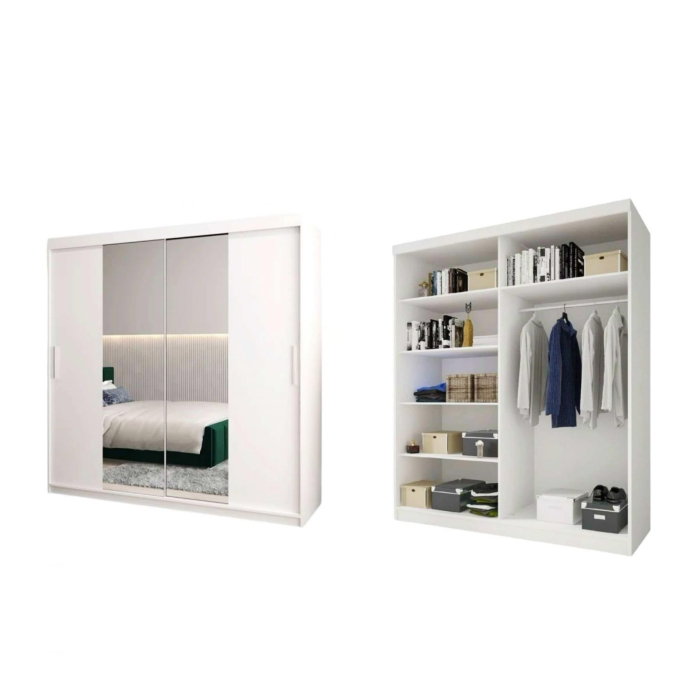 Set Dormitor Alex cu oglinda, Pat 160x200cm, Verde + Alb, Pal 18 mm [6]