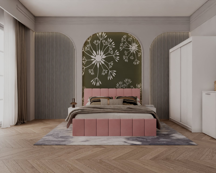 Set Dormitor Alex, Pat 160x200cm, Roz + Alb, Pal 18 mm [3]