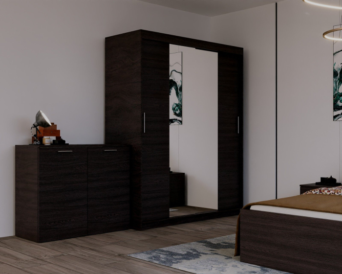 Set Dormitor Elis cu oglinda, 180x200cm, Wenge, Pal 18 mm [2]