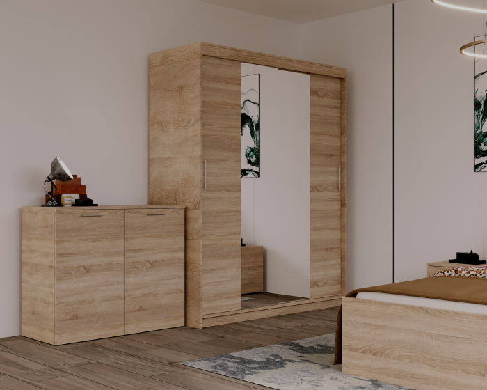 Set Dormitor Elis cu oglinda, Pat 160x200cm, Sonoma, Pal 18 mm [2]