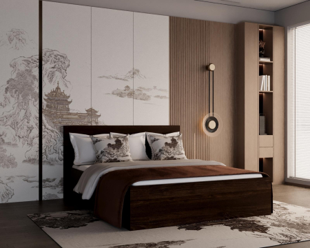 PATURI - Pat matrimonial Elis cu saltea, 180x200 cm, Wenge, Pal 18 mm