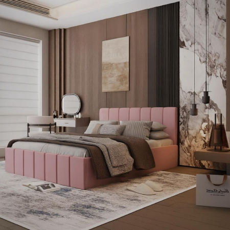 PATURI TAPITATE - Pat tapitat Alex cu saltea, 180x200 cm,  Roz