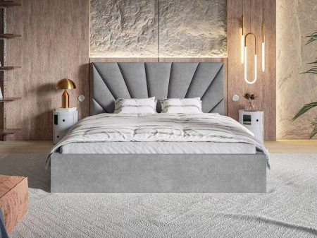 PATURI TAPITATE - Pat tapitat Cami cu saltea , 160x200 cm, Gri deschis