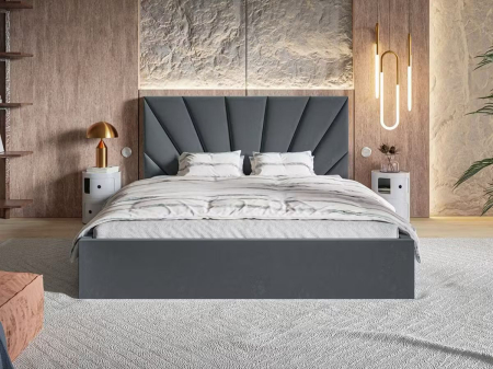 PATURI TAPITATE - Pat tapitat Cami cu saltea , 180x200 cm, Gri inchis