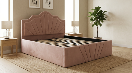 Pat dublu tapitat model Colorado 160/200 cm culoare cappuccino cu somiera metalica rabatabila si spatiu de depozitare [0]