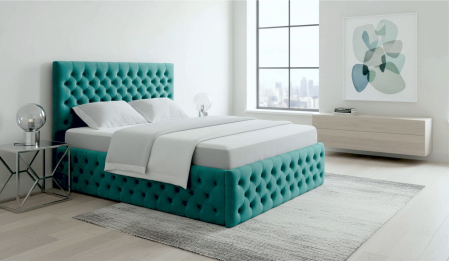 Paturi tapițate - Pat dublu tapitat model Texas Deluxe 140/200 cm culoare verde cu somiera metalica rabatabila si spatiu de depozitare