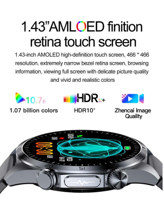 Ceas smartwatch, Valdus VE57 Pro, Amoled 466x466 tensiune arteriala, terapie cu impulsuri, monitorizare saturatie oxigen si glucoza, EKG, termometru, monitorizare somn, IP68, negru, 2 curele incluse [4]