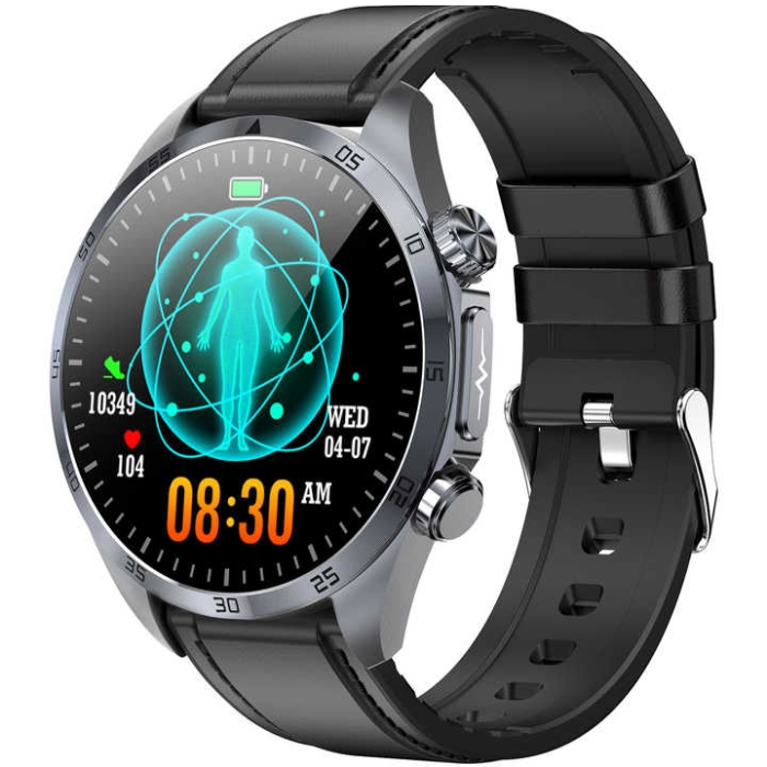 Ceas smartwatch, Valdus VE57 Pro, Amoled 466x466 tensiune arteriala, terapie cu impulsuri, monitorizare saturatie oxigen si glucoza, EKG, termometru, monitorizare somn, IP68, negru, 2 curele incluse [2]