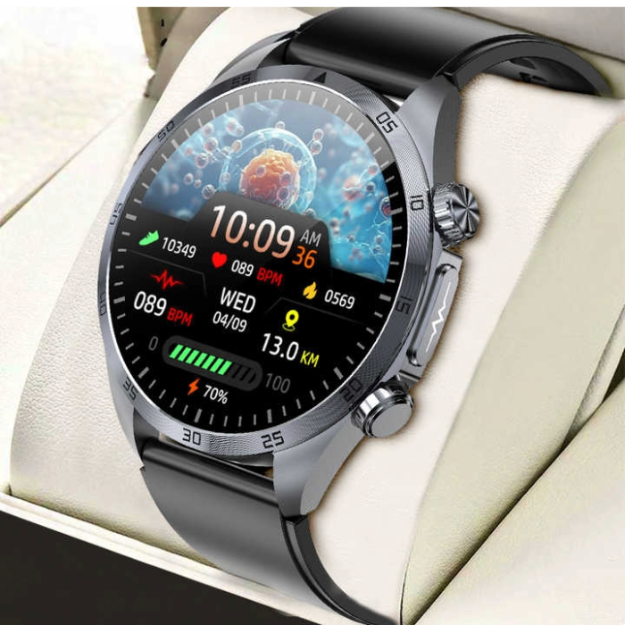 Ceas smartwatch, Valdus VE57 Pro, Amoled 466x466 tensiune arteriala, terapie cu impulsuri, monitorizare saturatie oxigen si glucoza, EKG, termometru, monitorizare somn, IP68, negru, 2 curele incluse [1]