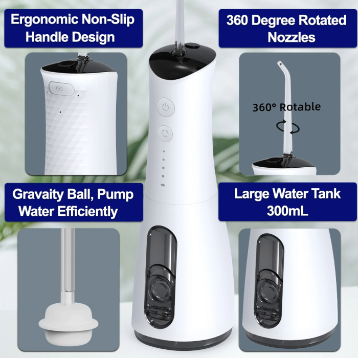 Irigator Bucal Profesional Siillk, Irigator Oral fara fir, Portabil, 4 moduri, IPX7, Rezervor 300 ML, Culoare Alb/Gri, baterie 1100mAh [4]