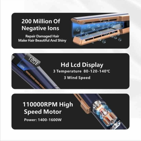 Placa de intins parul cu aer cald 2 in 1 Mesky Airflow, albastru, design modern, patent recunoscut, tehnologie avansata pentru uscare si indreptare simultana, eliberare de ioni negativi, fara daune ca [1]