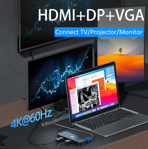 Hub Adaptor Multiport Justlink 11 in 1 USB-C 3.2 HDMI 4K60Hz / DP 4K60Hz / VGA 1080P60Hz / RJ45 Ethernet 1000Mbps Gigabit / 3 x USB 3.2 [4]