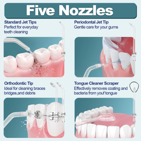 Irigator Bucal Profesional Siillk, Irigator Oral fara fir, Portabil, 4 moduri, IPX7, Rezervor 300 ML, Culoare Alb/Gri, baterie 1100mAh [1]