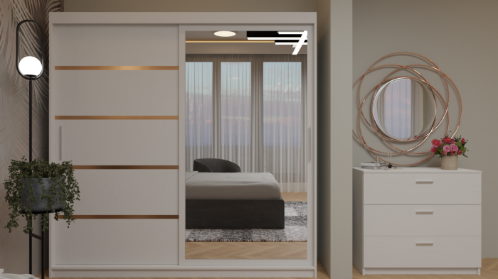 Dormitor Cairo Pat Tapitat Dressing 200x200 Alb Cu Oglinda [4]