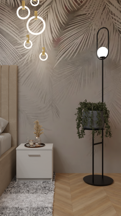 Dormitor Cairo Pat Tapitat Dressing 200x200 Alb&Sonoma cu Oglinda [5]