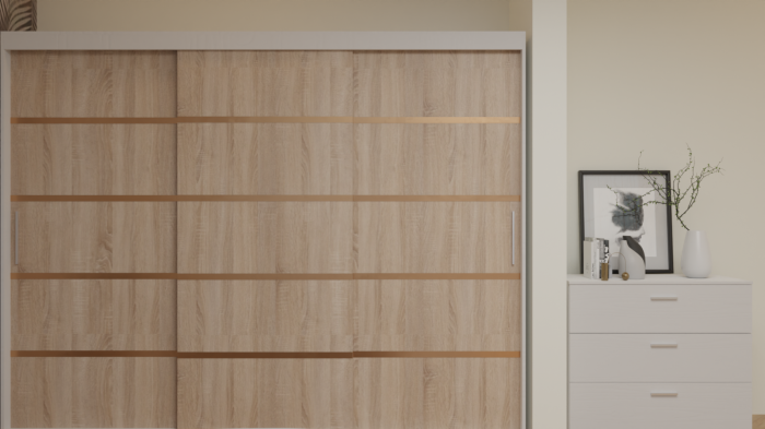 Dormitor Cairo Tapitat Dressing 250x200 3 Usi Alb&Sonoma [4]