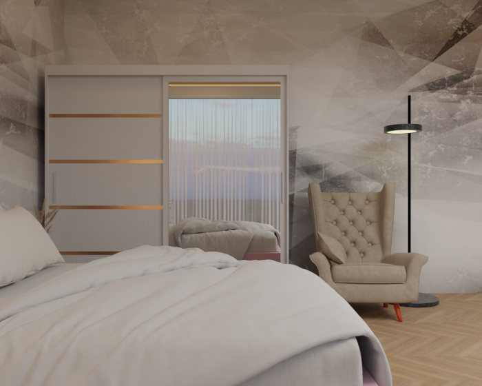 Dormitor Lotus Pat Tapitat Dressing 200x200 Alb cu oglinda [4]