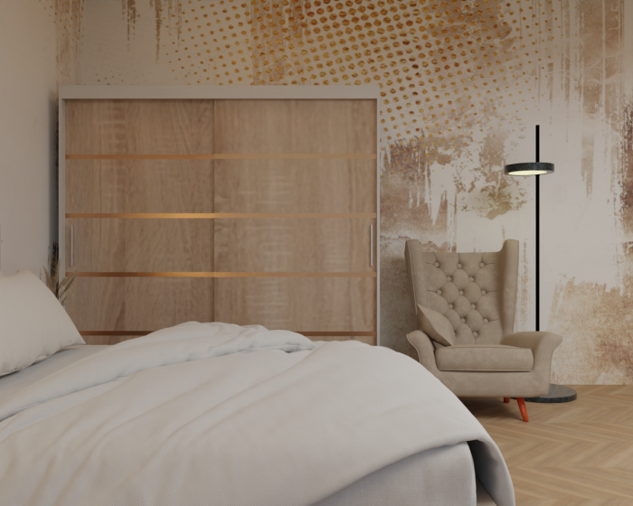 Dormitor: Lotus Pat Tapitat Dressing 200x200 Alb&Sonoma 2 Usi [5]