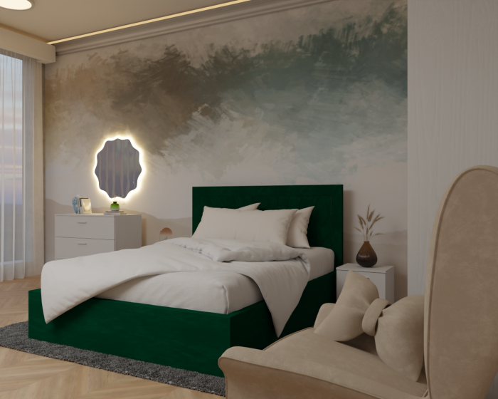 Dormitor: Lotus Pat Tapitat Dressing 200x200 Alb&Sonoma 2 Usi cu Oglinda [2]