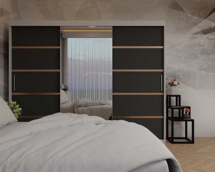 Dormitor: Lotus Pat Tapitat Dressing 250x200 Alb&Antracit 3 Usi cu Oglinda [4]