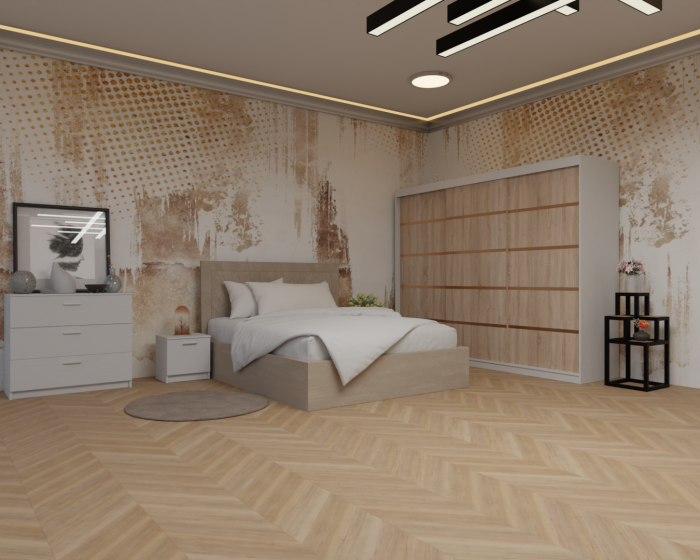 Dormitor: Lotus Pat Tapitat Dressing 250x200 Alb&Sonoma 3 Usi  [2]